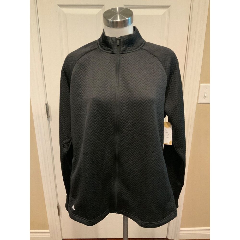 Adidas Black Chevron Embroidered Textured Zip-Up Jacket, Size 2XL
